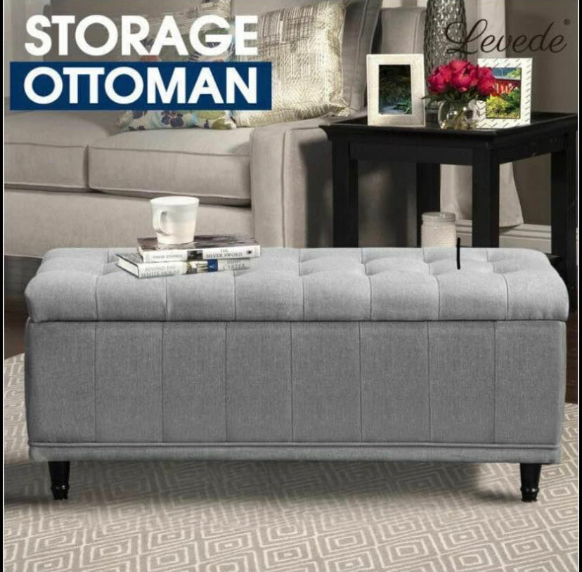 Levede Storage Ottoman Blanket Box Fabric Large Rest Chest Toy Foot Stool Grey