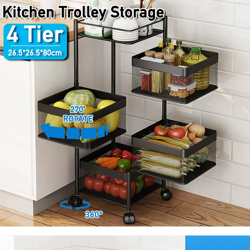 4-Tier Rotating Kitchen Storage Trolley