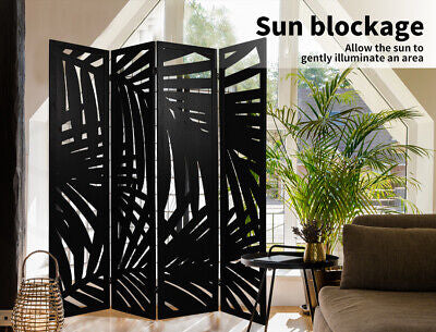 Black Paulownia-Wood 4-Panel Folding Room Divider