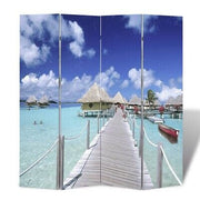 160 × 170 cm Double-Sided Beach-Print Folding Room Divider