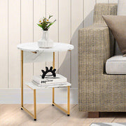 2-Tier Round Wooden Side Table with Metal Frame