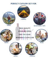 Portable Utensils Silverware Flatware Set 8-Piece Cutlery Set Including Knife Fork Spoon Chopsticks Straws Portable Bag for Travel Work Camping Picnic Stainless Steel Utensil Set (Rainbow Full)