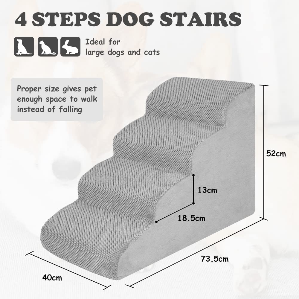4-Tier Foam Pet Stairs for High Beds & Couches – 52 cm