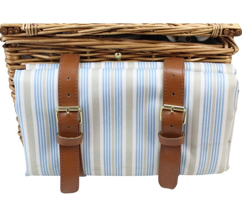 Picnic Basket Set for 4 Persons | Large Willow Hamper with Large Insulated Cooler Compartment, Free Waterproof Blanket and Cutlery Service Kit-Classical Brown