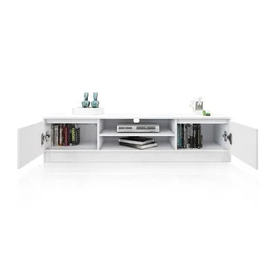 White TV Stand with 2 Doors & Storage