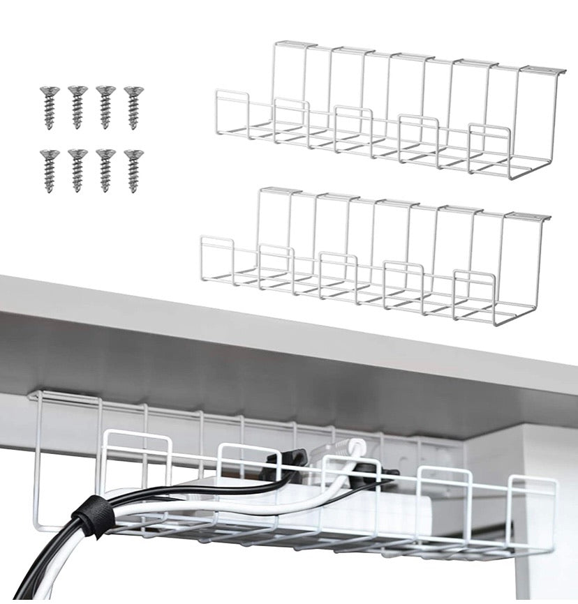 2-Pack White Under-Desk Metal Cable Trays – 16 Inch