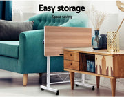 Mobile Adjustable Bedside Laptop Table – White or Light Wood