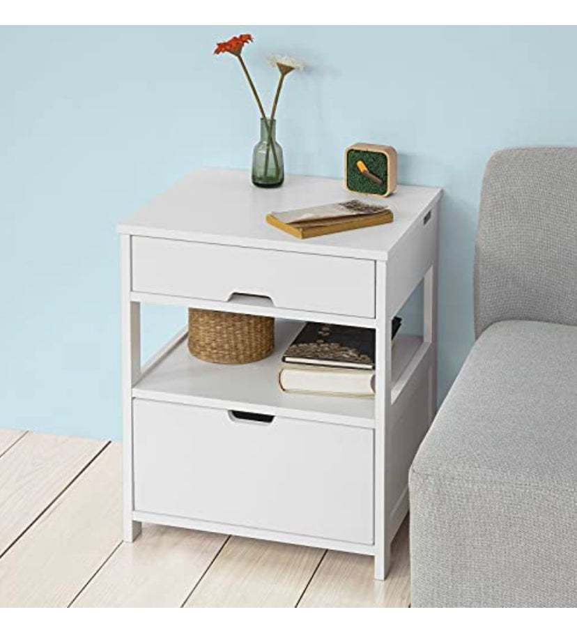 Bedside Table with 2 Drawers, Side Table, Lamp Table, Night Stand, End Table, White