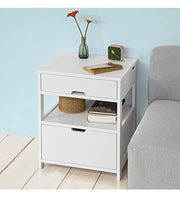 Bedside Table with 2 Drawers, Side Table, Lamp Table, Night Stand, End Table, White