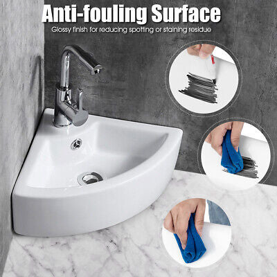 White Corner Ceramic Countertop Basin with Pop-Up Waste