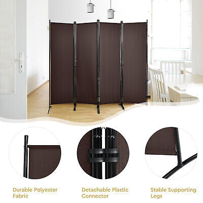 220 × 173 cm 4-Panel Brown Fabric Room Divider