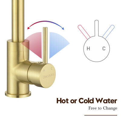 Brushed Gold Brass Kitchen Mixer Tap – 360° Swivel