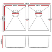 770 × 450 mm Stainless-Steel Double-Bowl Sink