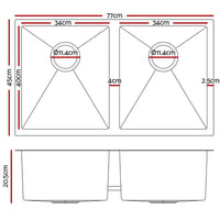 770 × 450 mm Stainless-Steel Double-Bowl Sink