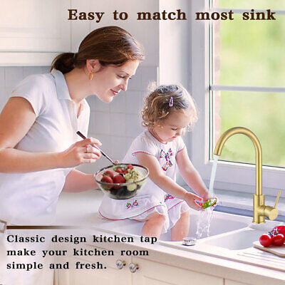 Brushed Gold Brass Kitchen Mixer Tap – 360° Swivel