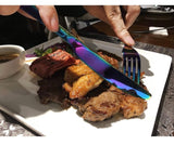 Portable Utensils Silverware Flatware Set 8-Piece Cutlery Set Including Knife Fork Spoon Chopsticks Straws Portable Bag for Travel Work Camping Picnic Stainless Steel Utensil Set (Rainbow Full)