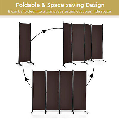 220 × 173 cm 4-Panel Brown Fabric Room Divider