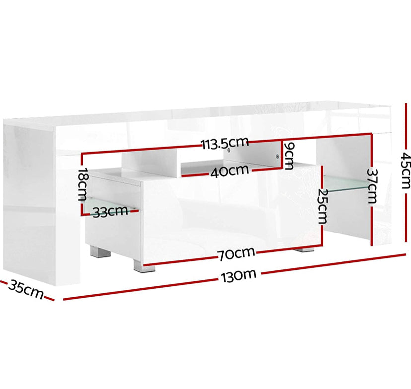 Artiss Entertainment Unit RGB LED TV Cabinet 130cm Length High Gloss Wooden TV Stand, White