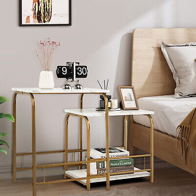 Faux-Marble Nesting End Tables – Set of 2