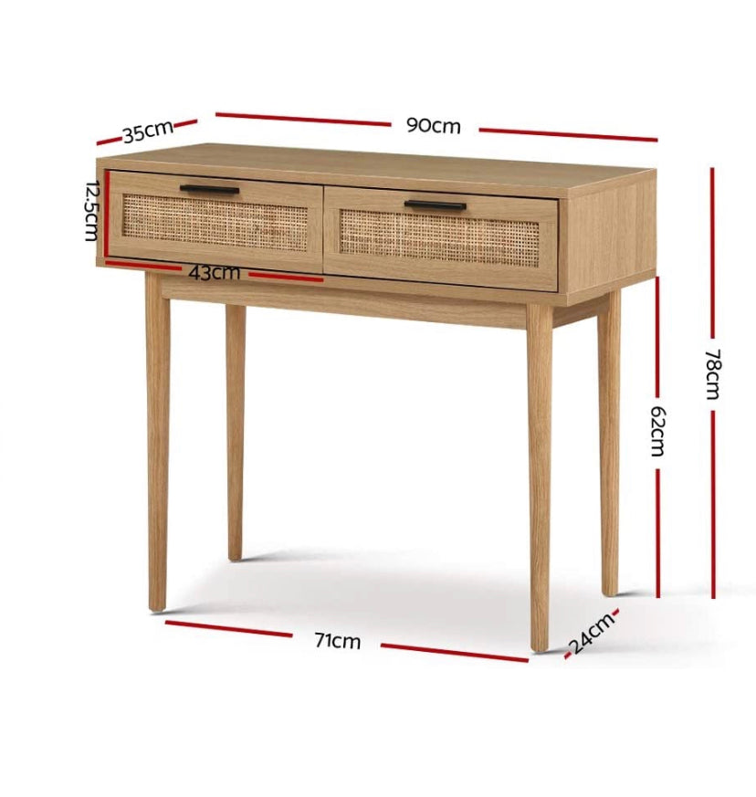 Artiss Timber & Rattan Console Table with Drawers
