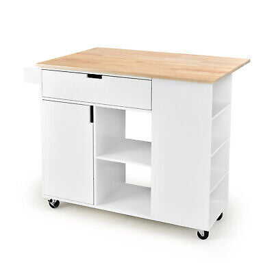 Drop-Leaf Rolling Kitchen Island with Cabinet & Drawer