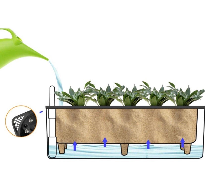 Rectangle Self Watering Planter Pots Window Box 40 cm Indoor Home Garden Modern Decorative Planter Pot for All House Plants Flowers Herbs (1, White(14x40 cm))