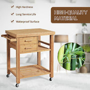 Bamboo Rolling Kitchen Island with 2 Drawers