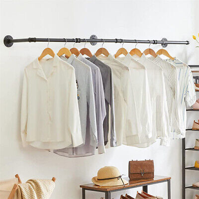 Industrial Iron Pipe Wall-Mounted Garment Rail