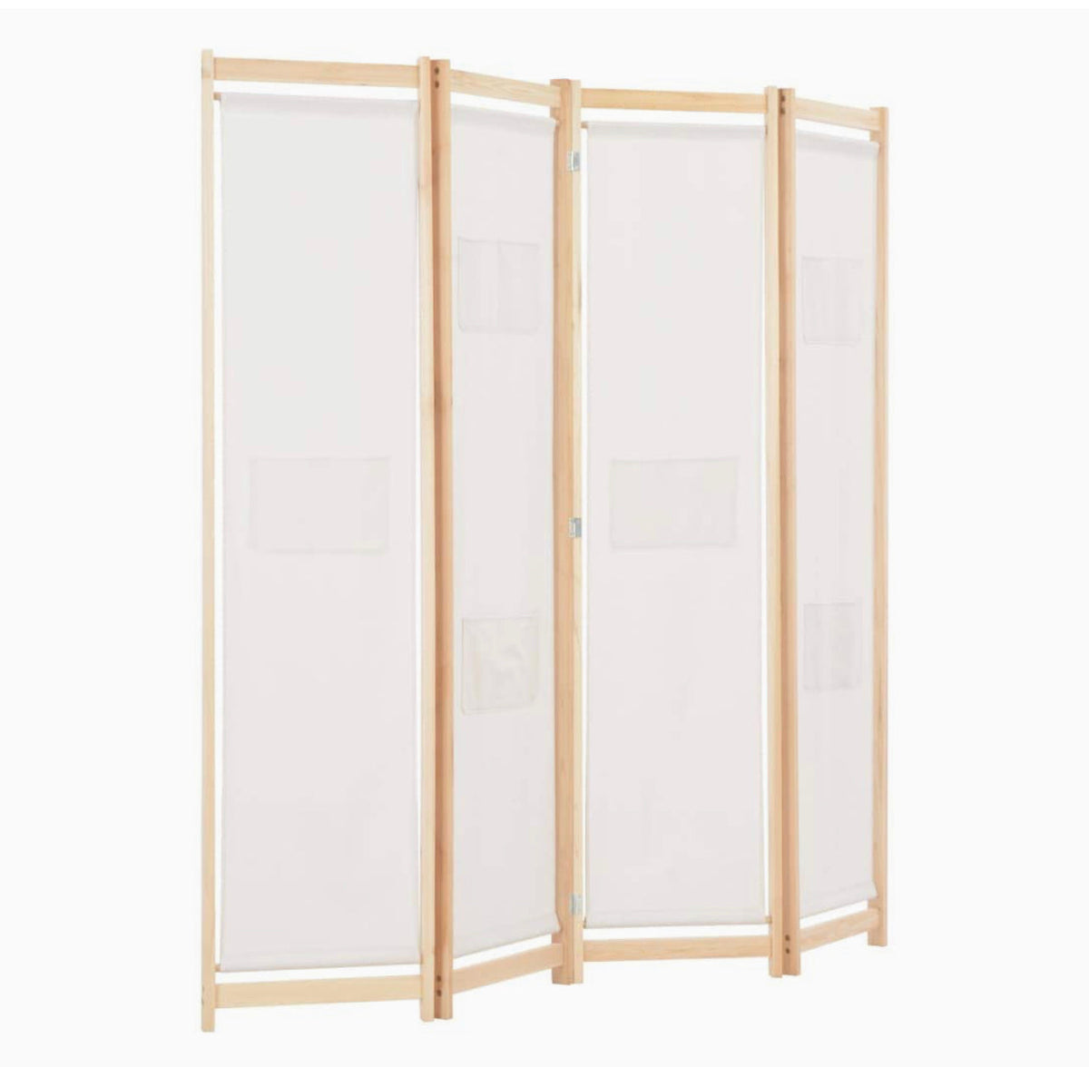 160 × 170 cm 4-Panel Cream Room Divider with 6 Storage Pockets