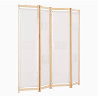 160 × 170 cm 4-Panel Cream Room Divider with 6 Storage Pockets