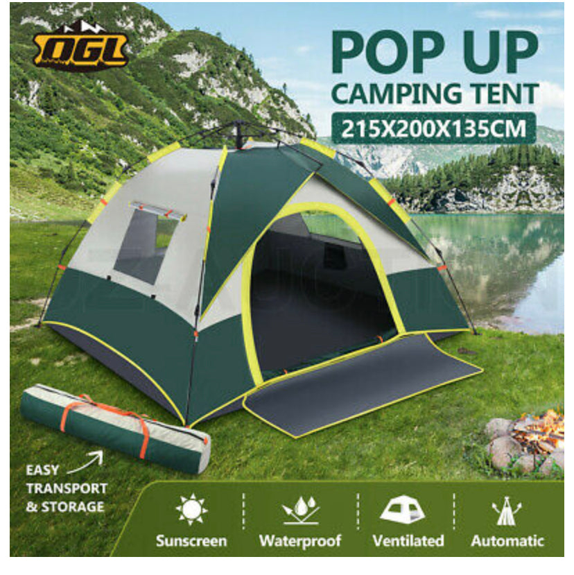 3 Person Pop Up Camping Tent Portable Beach Instant Shelter Sun Shade Hiking