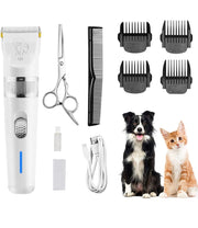 Dog Clippers, Low Noise Pet Clippers with Detachable Blades, Rimposky Rechargeable Dog Trimmer Pet Grooming Kit with USB Cable, Combs, Brush, Pet Hair Clippers for Dog Cat Small Animal