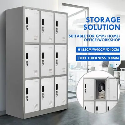 9 Doors Locker Cabinet Steel Storage Cupboard for Home Office School Gym