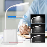 LED Desk Lamp, Xkey Rechargeable Desk Lamp with USB Charging Port & Pen Holder, 2 Color Modes & Stepless Dimming, 360° Flexible Metal Hose, Mini Cute Lamp for College Dorm Bedroom Reading (CDTD-White)