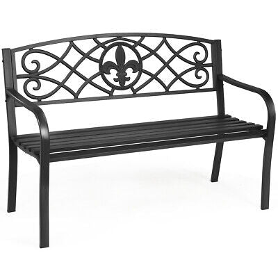 Outdoor Steel-Slat Garden Bench