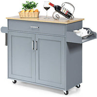Grey Rolling Kitchen Island with Drawer, Cabinet & Side Racks