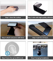 Acrylic Under-Desk Headphone Hanger – Black