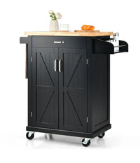 Rolling Kitchen Island with Double-Door Cabinet & Side Racks