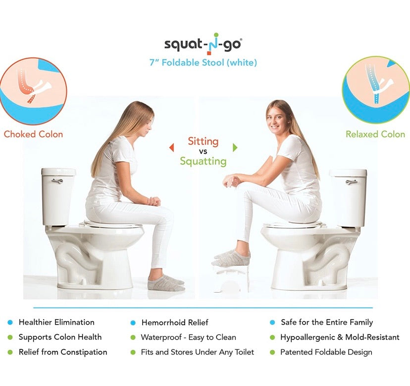 7" Folding Squatting Stool | The Only Foldable Toilet Stool | Convenient and Compact - Great for Travel | Fits All Toilets, Folds for Easy Storage, Use in Any Bathroom | White Color |