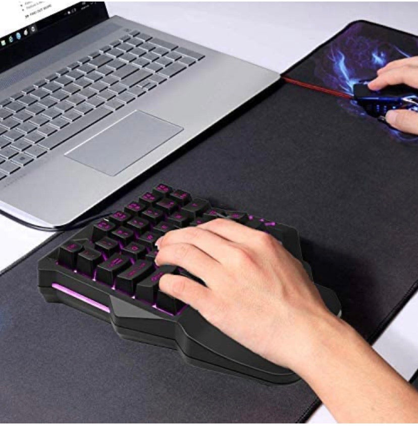 Wired Gaming One Hand Keyboard & Mouse Set