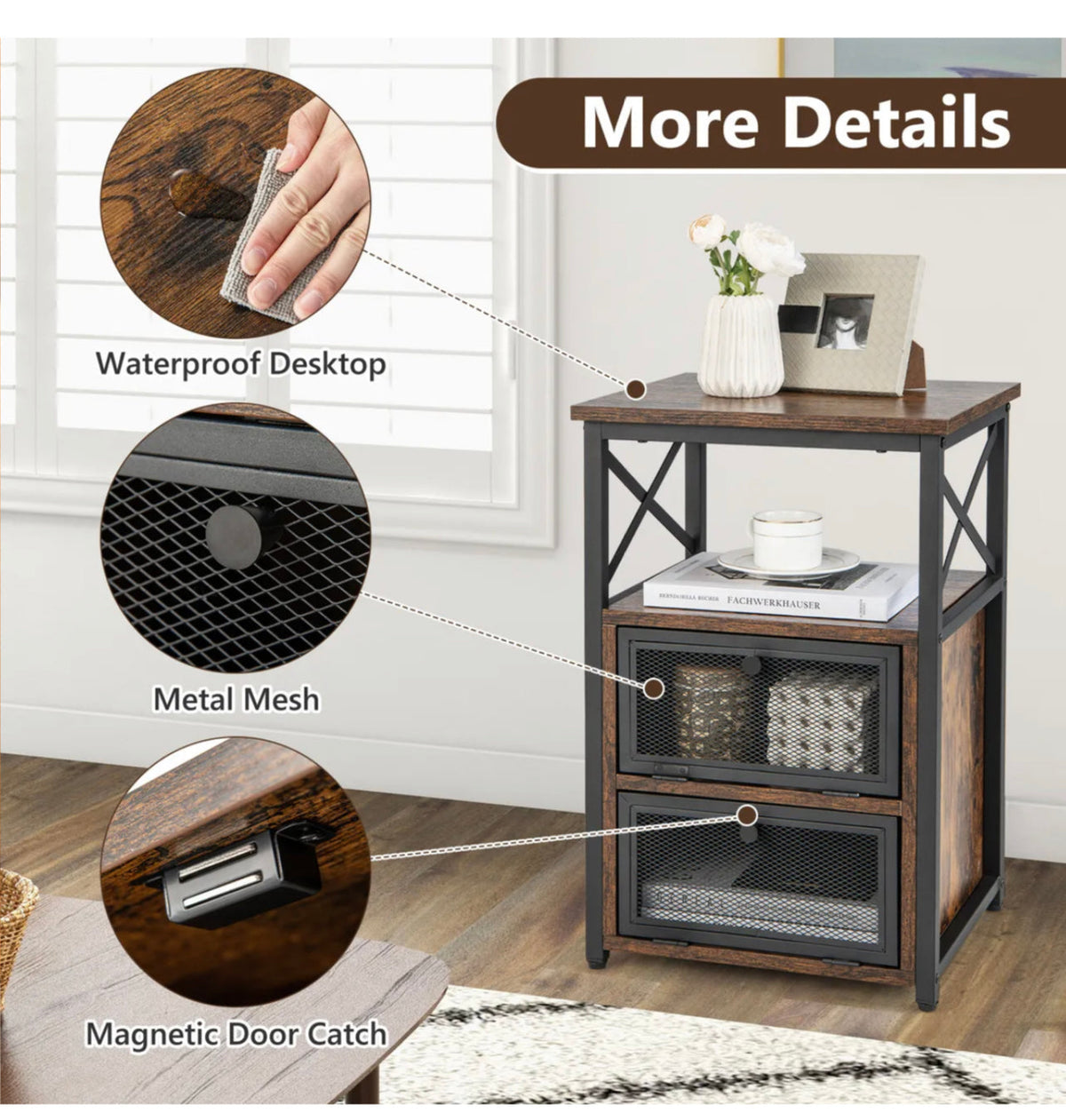 Industrial Wooden Bedside Tables – Set of 2