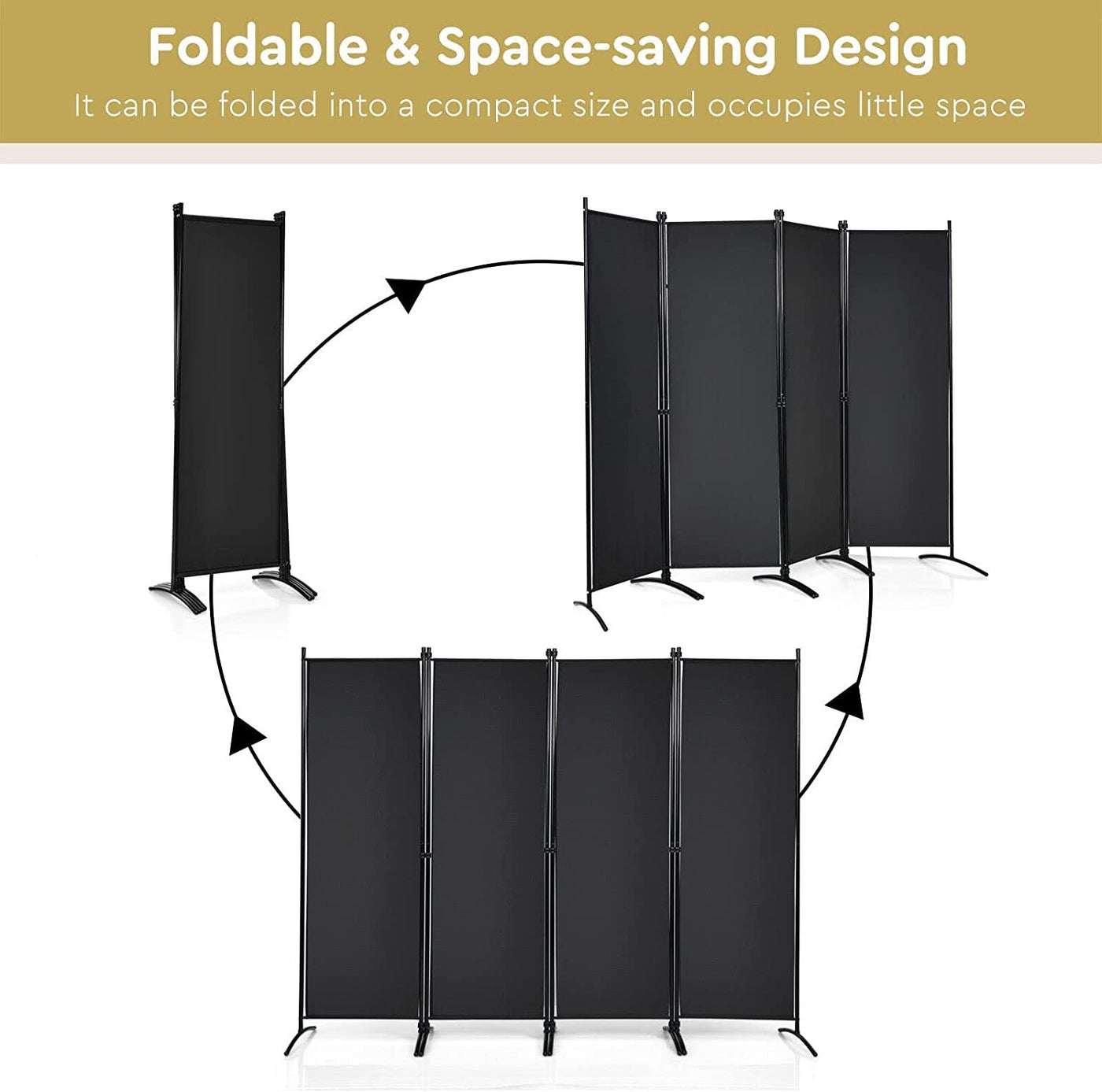 221 × 172 cm 4-Panel Fabric Room Divider – 3 Colours