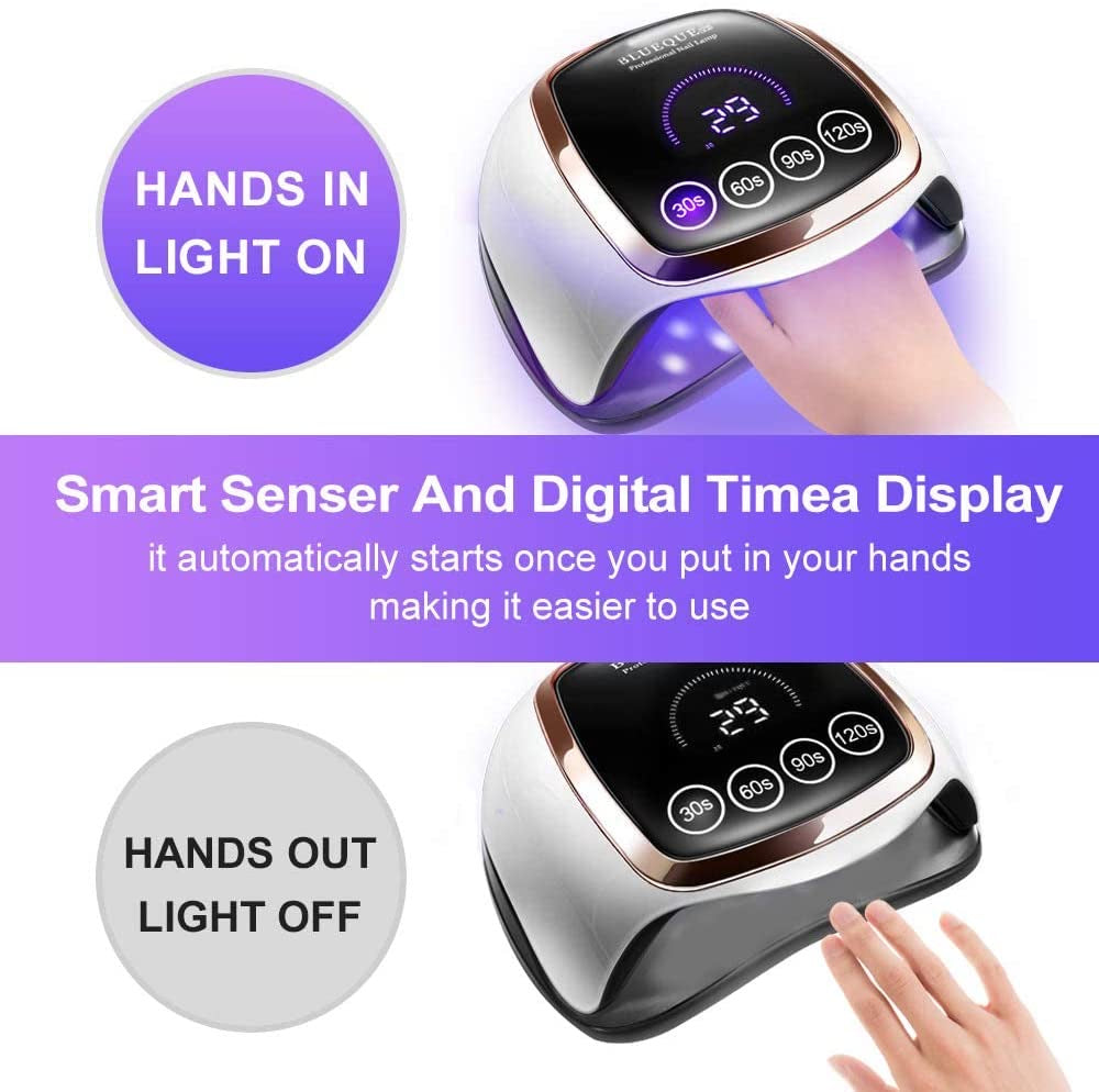 Gel UV LED Nail Lamp, 168W UV LED Nail Dryer for Gel Polish with 4 Timer Settings, Auto Sensor and LCD Touch Screen, Professional Gel Polish Light Curing Lamp for Salon and Home Use