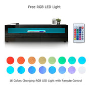 TV Cabinet Stand LED Light TV Entertainment Unit Wood Storage Shelf 2 Doors Black 155CM