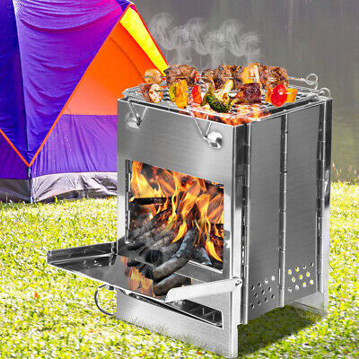 Compact Foldable Stainless Steel Wood & Charcoal Grill