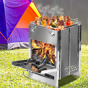 Compact Foldable Stainless Steel Wood & Charcoal Grill