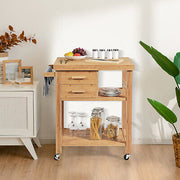 Bamboo Rolling Kitchen Island with 2 Drawers