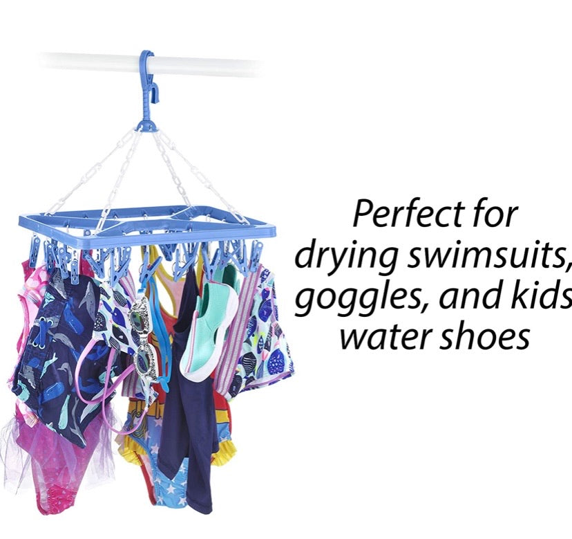 26-Clip Collapsible Laundry Drying Hanger – Blue & White