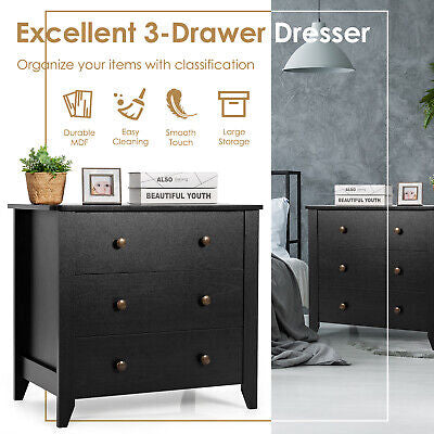 Black 3-Drawer Side Table & Nightstand