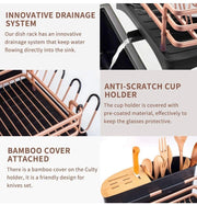 Rose-Gold Aluminium Dish Rack with Cutlery & Cup Holders